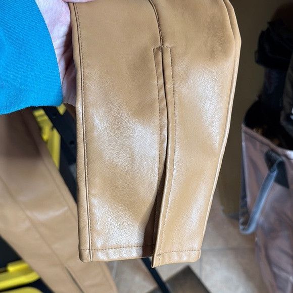 PrettyLittleThing Camel Faux Leather Split Hem Skinny Pants Size 8 - Picture 4 of 9